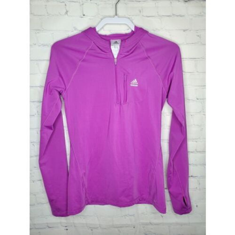 Adidas shirt womens M purple quarter zip techfit hoodie pullover workout run - Picture 6 of 6